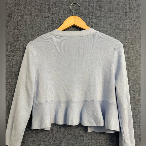 Talbots Soft Blue Knit Sweater Cardigan. Ruffle Edge Cropped Spring Staple Med. - Picture 3 of 6